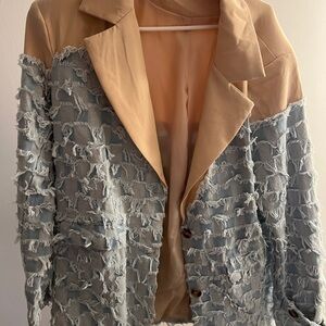 Tan and Denim Patterned Women's Jacket